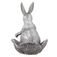 Hello Honey® 8" White Stoneware Rabbit Figurine with Flower Shaped Bowl