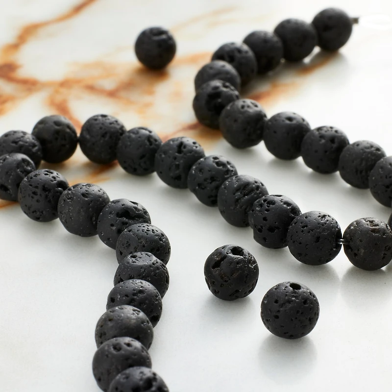12 Pack: Black Lava Round Beads, 6mm by Bead Landing™
