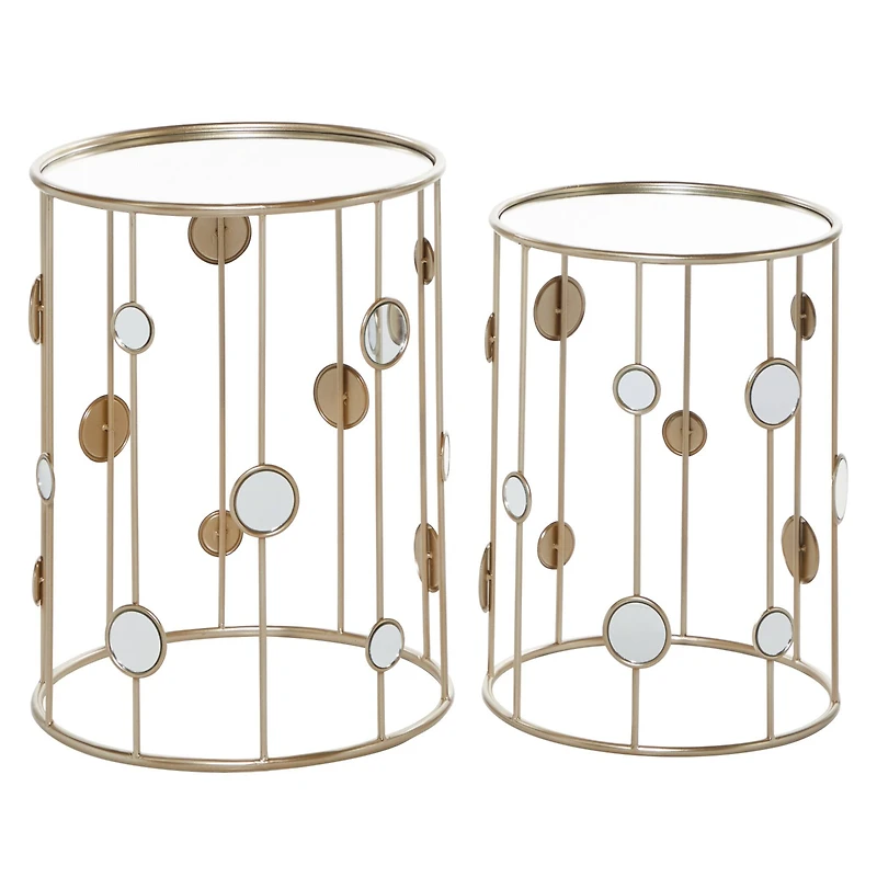 Glass & Gold Metal Contemporary Accent Table Set