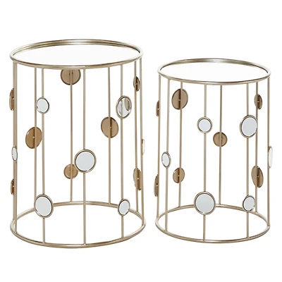 Glass & Gold Metal Contemporary Accent Table Set
