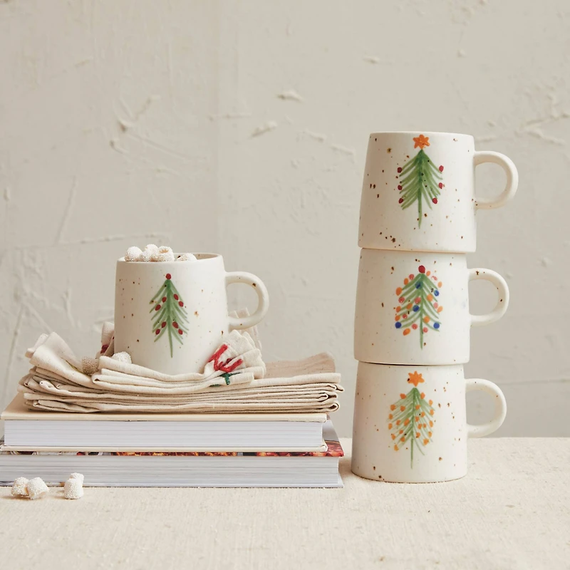 Hello Honey® 12oz. Speckled Hand-Painted Christmas Tree Stoneware Mug Set