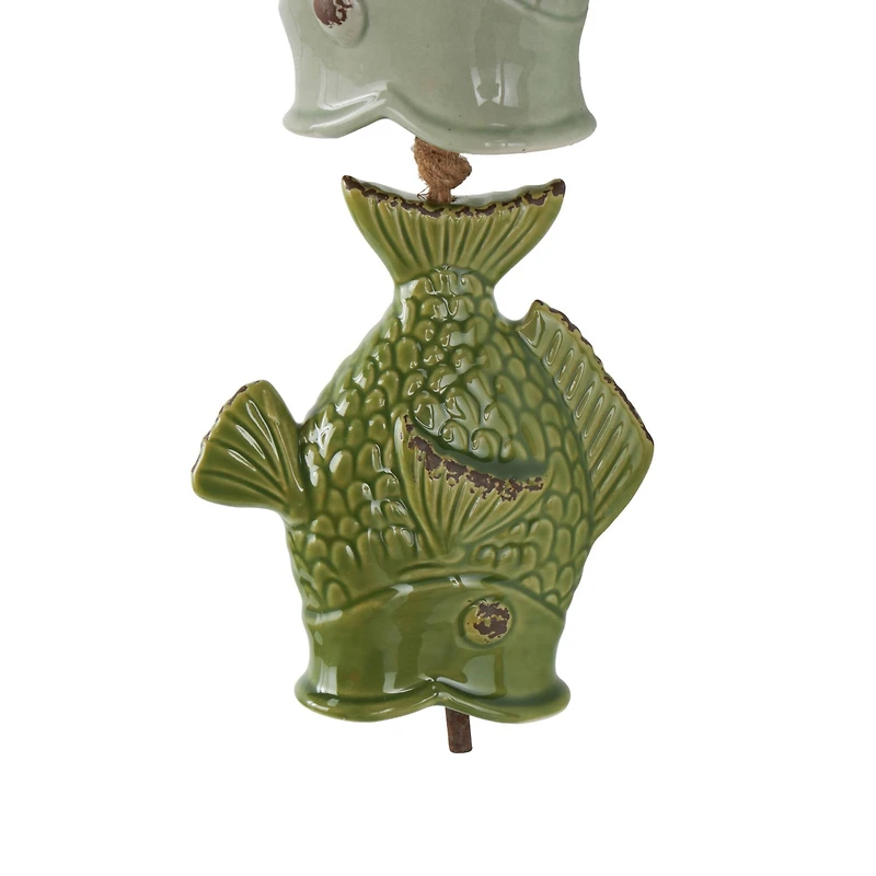 27" Green & Blue Ceramic Fish Windchime with Brown Rope
