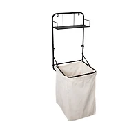Honey Can Do Black Collapsible Wall-Mounted Clothes Hamper with Canvas Bag and Laundry Shelf