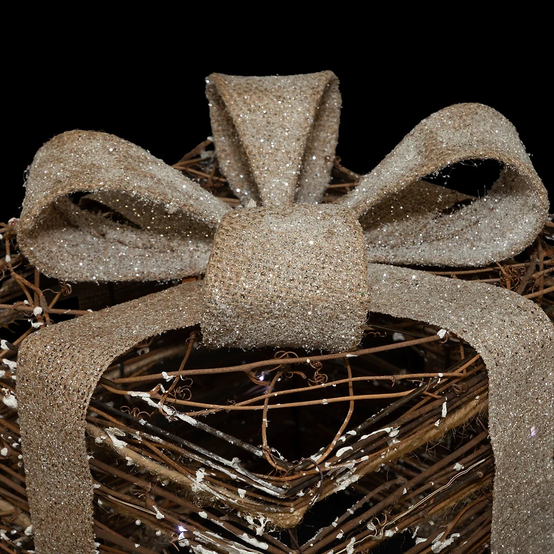 Lighted Rattan Gift Boxes with Burlap Bows Tabletop Christmas Decorations Set