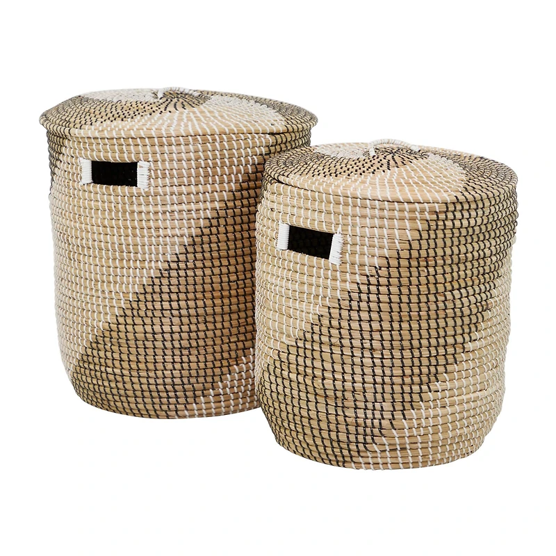Brown Sea Grass Contemporary Storage Basket Set with Lids