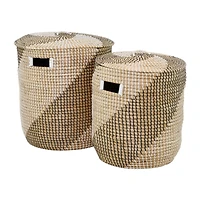 Brown Sea Grass Contemporary Storage Basket Set with Lids