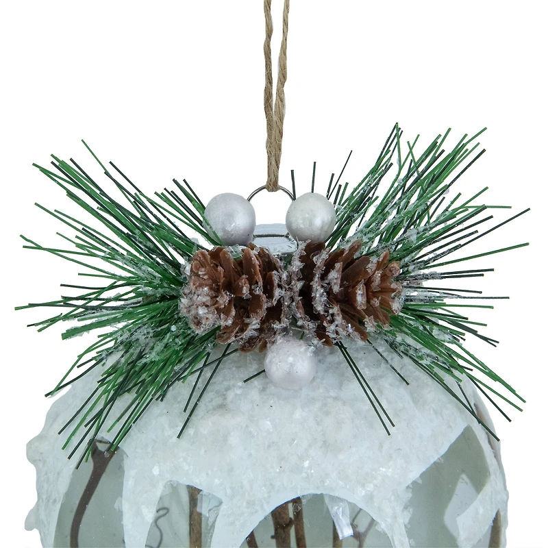 5" White Frosted NOEL with Holly and Berries Christmas Glass Ornament