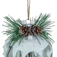 5" White Frosted NOEL with Holly and Berries Christmas Glass Ornament