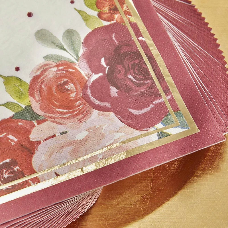 Kate Aspen® Burgundy Blush Floral 2 Ply Paper Napkins, 120ct.