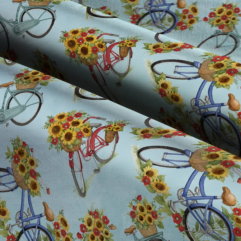 Susan Winget Bicycles & Tossed Floral with Sunflowers Cotton Fabric