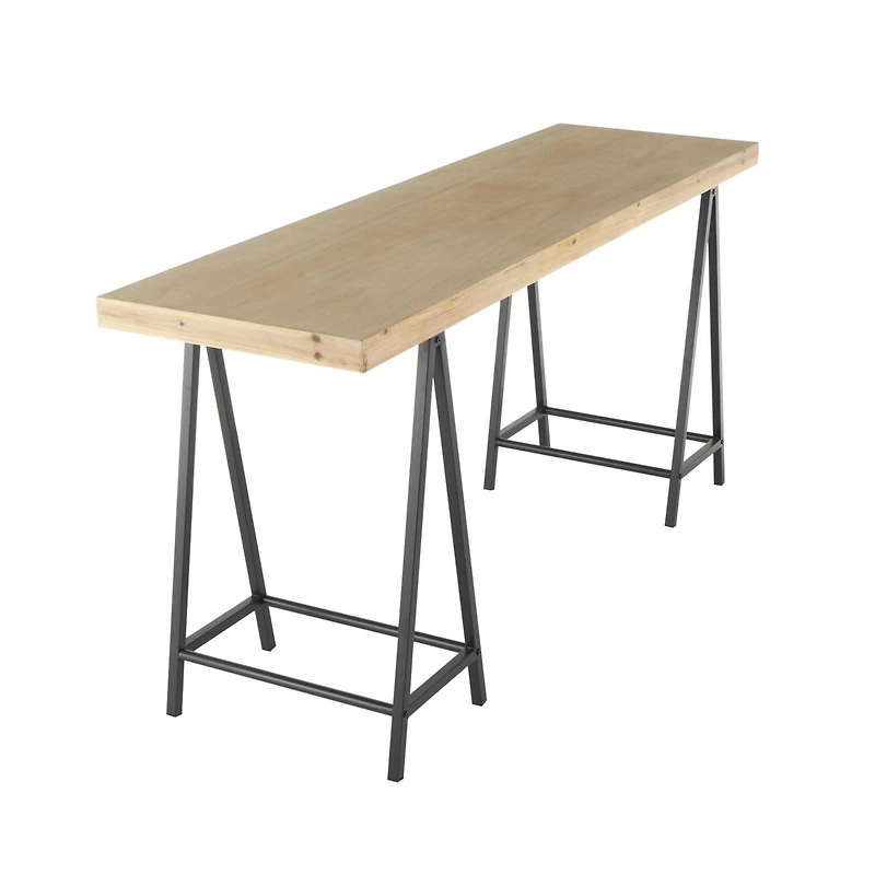 63" Brown Living Room Console Table with Black Metal Supports