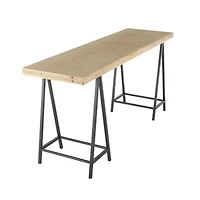 63" Brown Living Room Console Table with Black Metal Supports