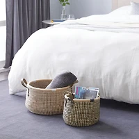 Natural Wheat Beige Round Contemporary Storage Basket Set