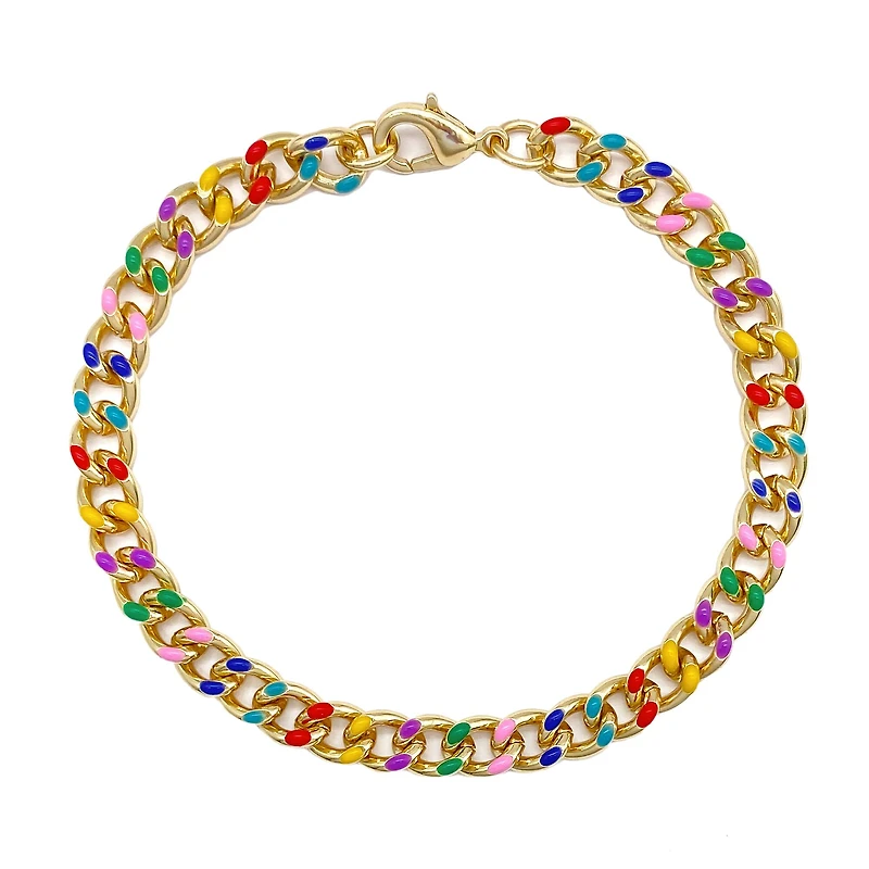 7.5" Rainbow & Gold Enamel Curb Charm Bracelet by Bead Landing™