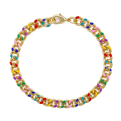 7.5" Rainbow & Gold Enamel Curb Charm Bracelet by Bead Landing™