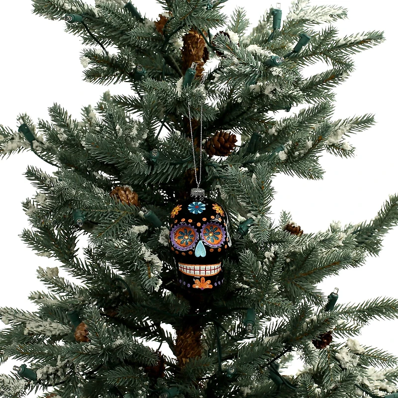 3.75" Black Sugar Skull Glass Ornament by Ashland®