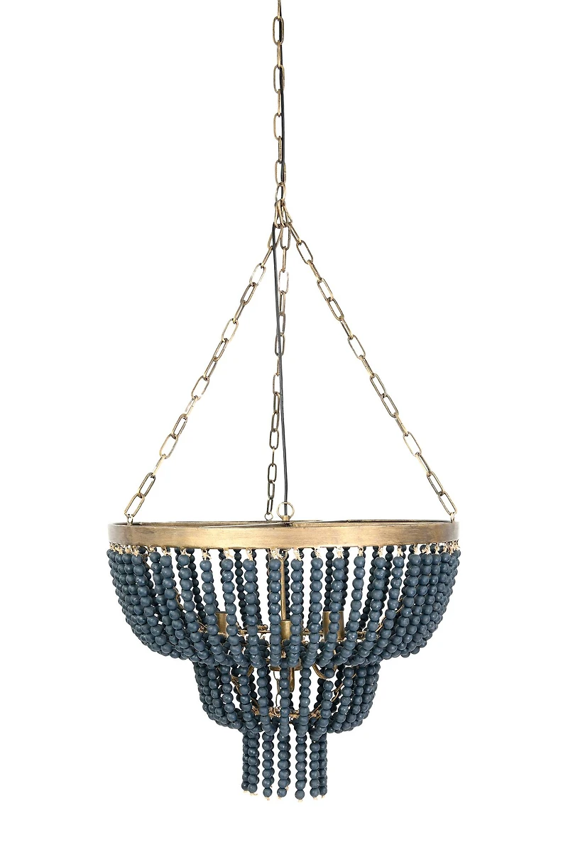Hello Honey® 25.5" Iron Pendant Light With Blue Wood Beads