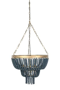 Hello Honey® 25.5" Iron Pendant Light With Blue Wood Beads