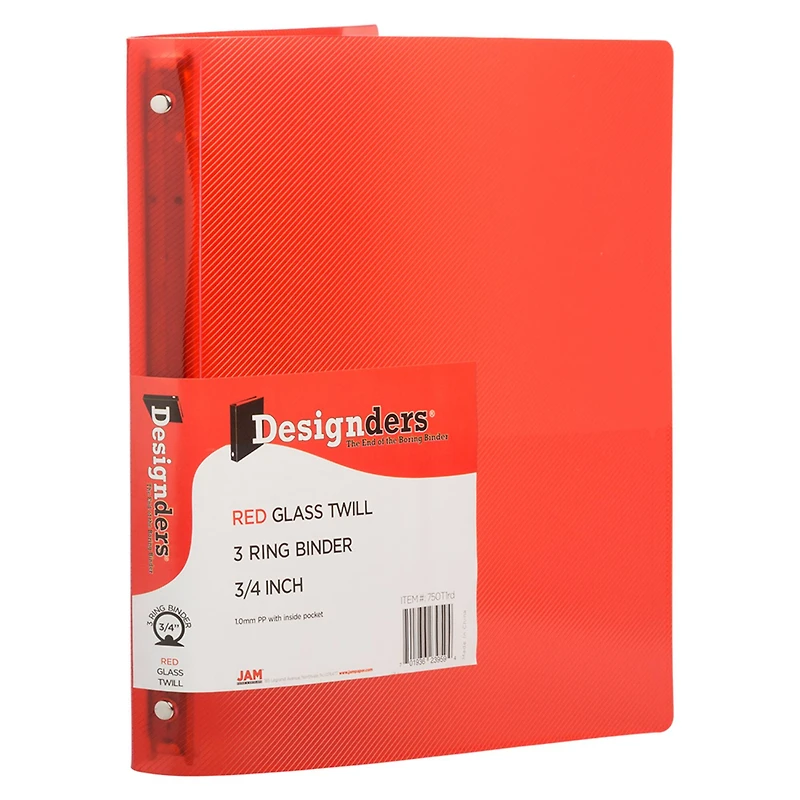 JAM Paper 0.75" Red Glass Twill Plastic 3-Ring Binder