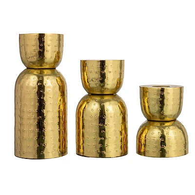 Hello Honey® Antique Gold Hammered Metal Taper Candle Holder Set