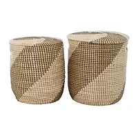 Brown Sea Grass Contemporary Storage Basket Set with Lids