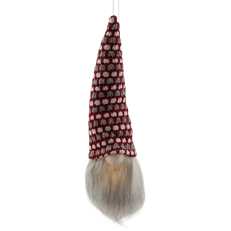 8" Red, White & Gray Knit Gnome Head LED Ornament