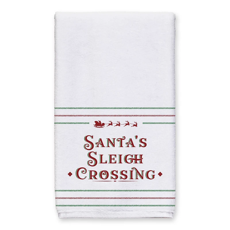 Santas Sleigh Crossing Stripes Tea Towels - Set of 2