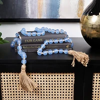 Light Blue Handmade Frosted Glass Beaded Garland with Tassel and Knotted Brown Jute