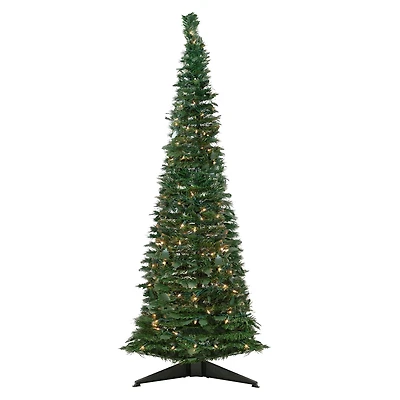 6ft. Pre-Lit Slim Green Holly Leaf Pop-Up Artificial Christmas Tree with Clear Lights