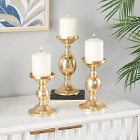The Novogratz Set of 3 Gold Aluminum Transitional Candle Holders, 10" x 4" x 4"