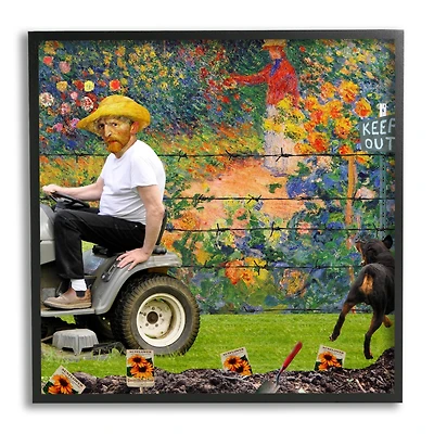 Stupell Industries Van Gogh Gardening Flowers Farmer Dog Collage Framed Giclee Art