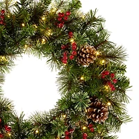 24" Iced Berry Warm White LED Pre-Lit Pine Wreath