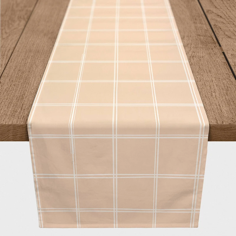 90'' Peach Grid Cotton Twill Table Runner