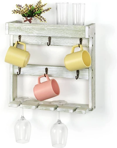 NEX™ 16" White Wood Wall-Mounted Coffee Mug Rack