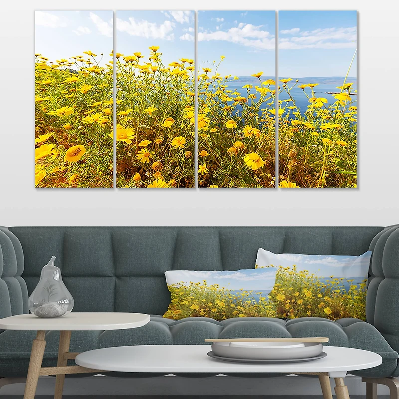 Designart - Little Yellow Flowers over Seashore