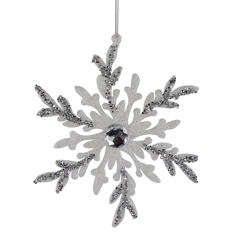 Glitter Snowflakes Christmas Ornaments - 6" - White and Silver - 4ct