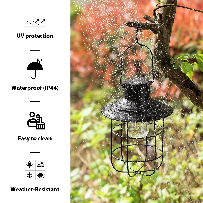 Glitzhome® 9.75" Black Metal Wire Solar Powered Hanging Lantern, 2ct.