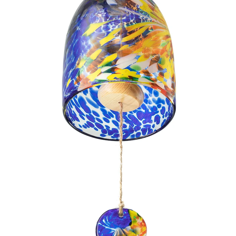Glitzhome® 26" Blue & Yellow Glass Twist Glaze Windchime