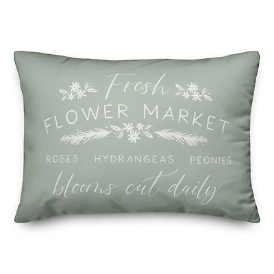 Mint Flower Market Throw Pillow