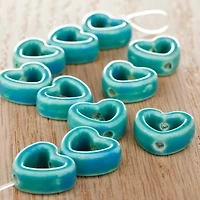 Turquoise Ceramic Heart Beads, 14mm by Bead Landing™