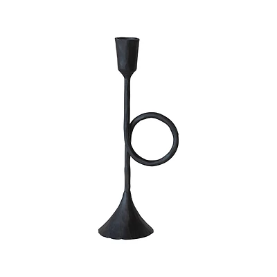 Hello Honey® Black 9.5" Cast Metal Taper Candle Holder with Handle