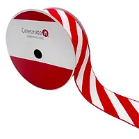 2.5" x 80ft. Red & White Diagonal Stripes Wired Jumbo Ribbon by Celebrate It®
