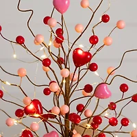 18in. Pre-Lit Artificial Valentine's Day Heart & Berry Twig Tree with 30 LED String Lights in Burlap Wrapped Base