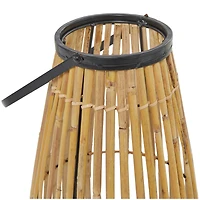 The Novogratz 20" Brown Wicker Handmade Slatted Frame Candle Lantern with Handle