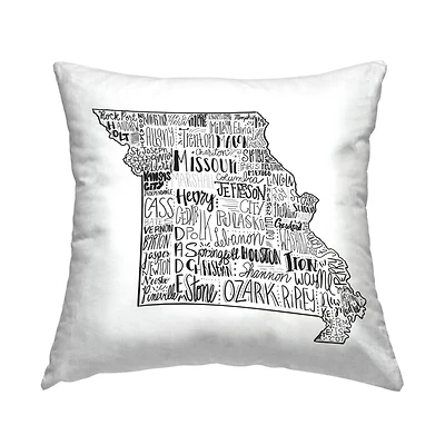 Stupell Industries Missouri State Shape Typography Cities Map Throw Pillow, 18" x 18"