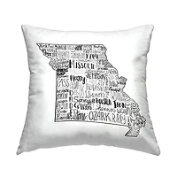 Stupell Industries Missouri State Shape Typography Cities Map Throw Pillow, 18" x 18"