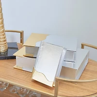 CosmoLiving by Cosmopolitan Silver Faux Leather Faux Book Box with Metallic Finish Set 