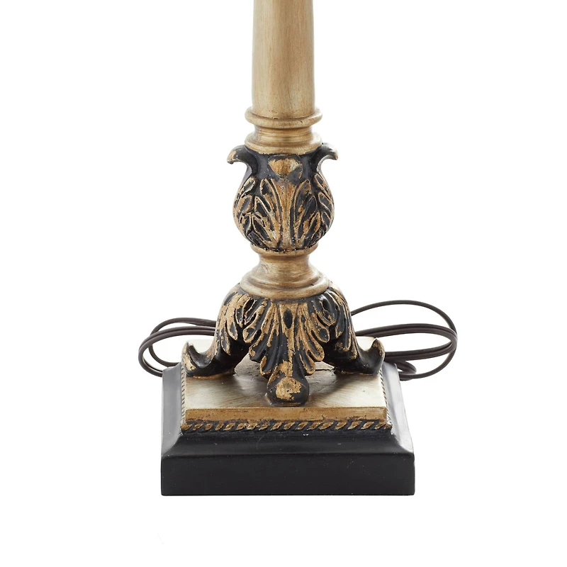 Set of 2 Tuscan Hexagonal Gold Metal and Polystone Floral Buffet Lamp, 32.50" x 11" x 11"