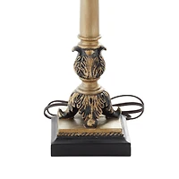 Set of 2 Tuscan Hexagonal Gold Metal and Polystone Floral Buffet Lamp, 32.50" x 11" x 11"