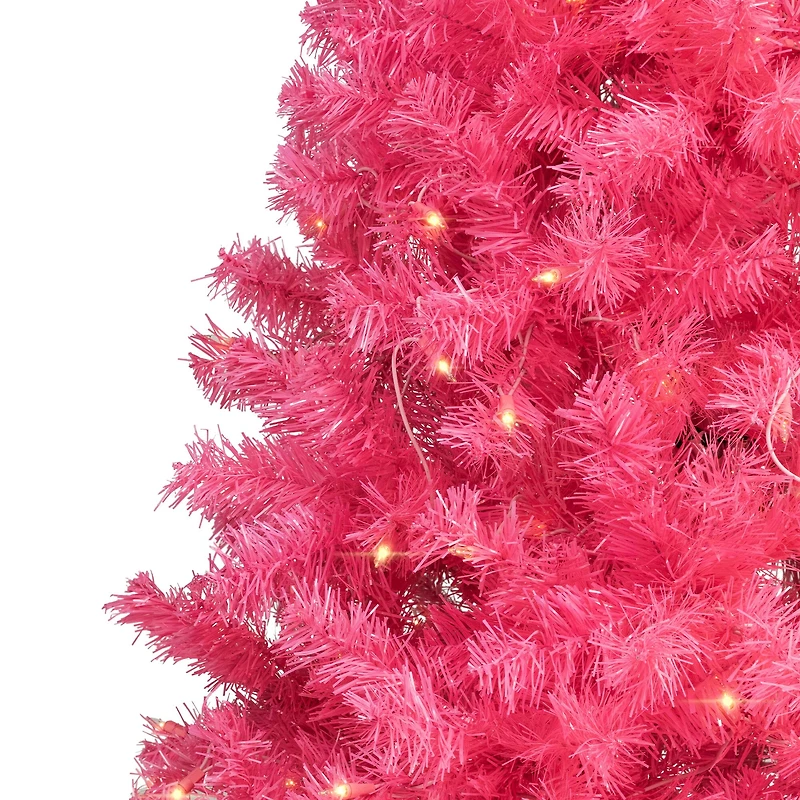 7ft. Pre-Lit Pink Artificial Tinsel Christmas Tree, Clear Lights